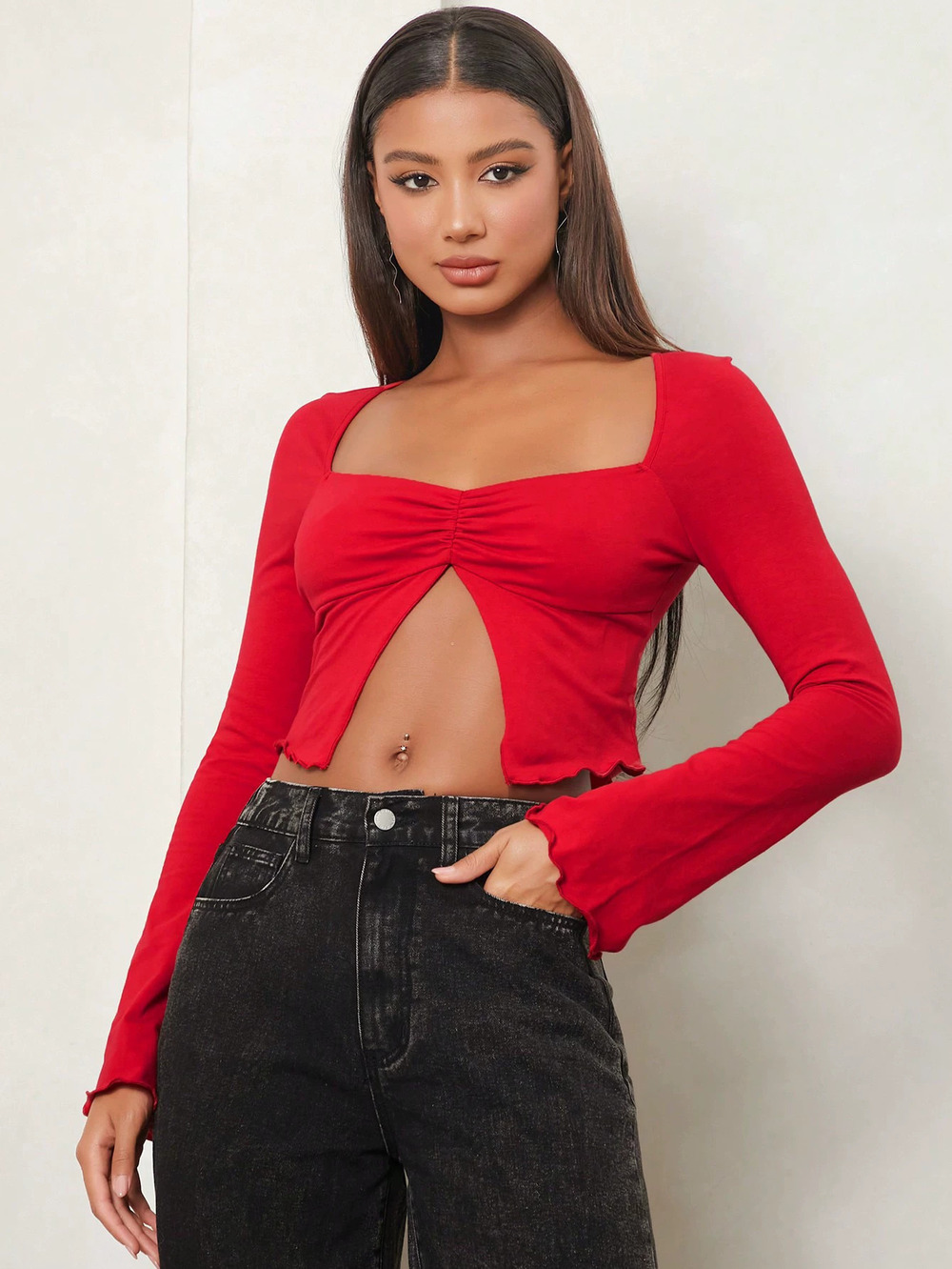 ZARA Spring Summer Retro Sexy Slim Fit Crop Top Long Sleeve